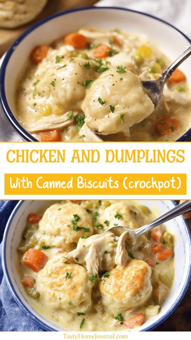 Easy Crockpot Chicken and Dumplings with Canned Biscuits