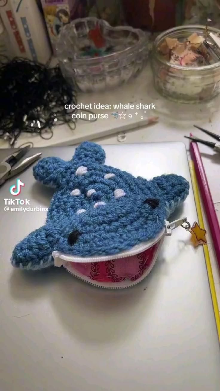 Blue Crochet Animal Coin Purse 6 Blue Crocheted Animal Coin Purse