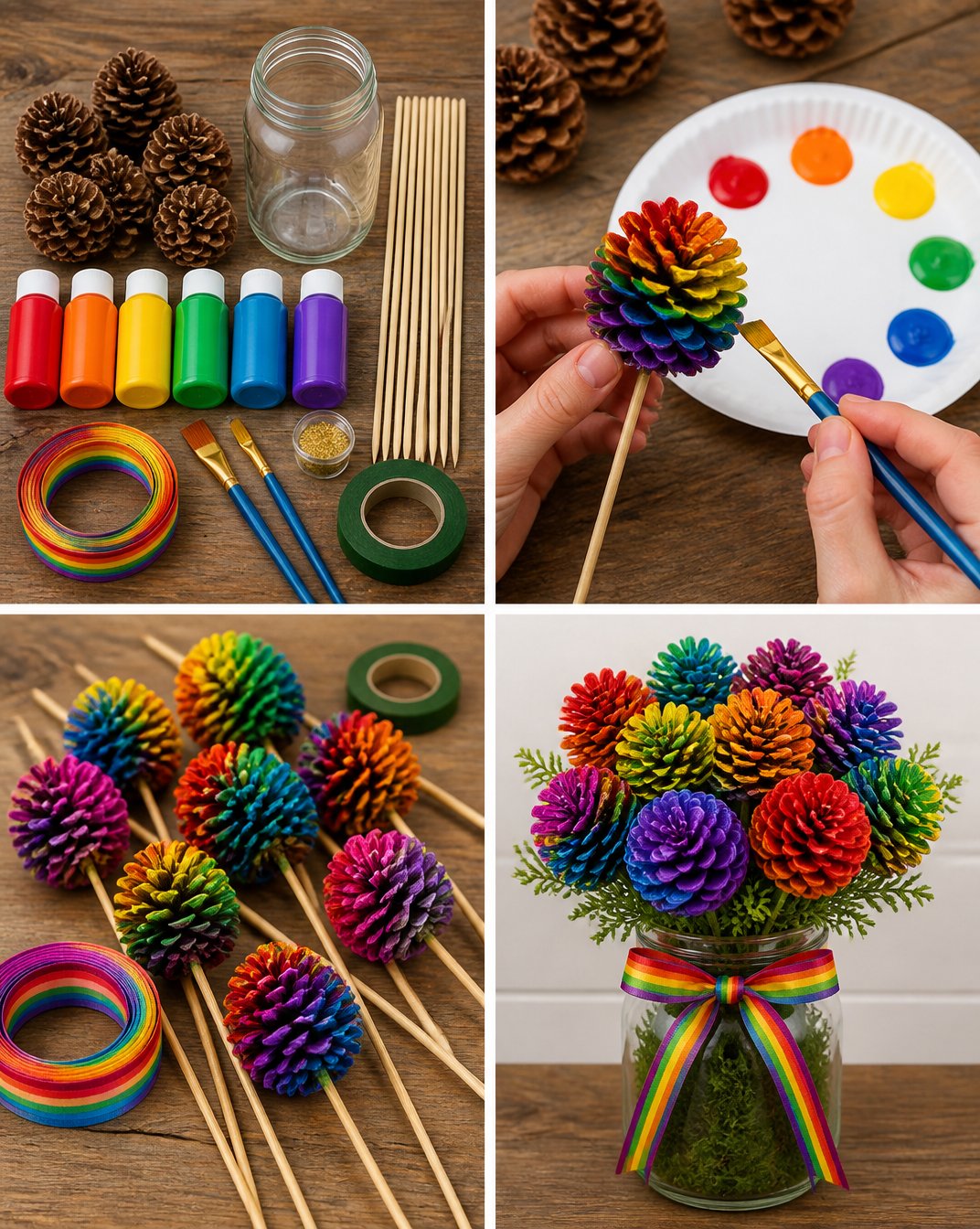 Vibrant Rainbow Pinecone Bouquet for Home Decor