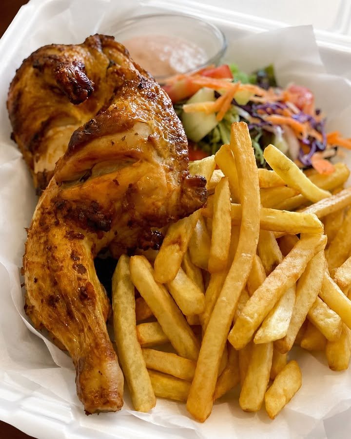 Juicy Roast Chicken with Golden Fries and Garden Salad