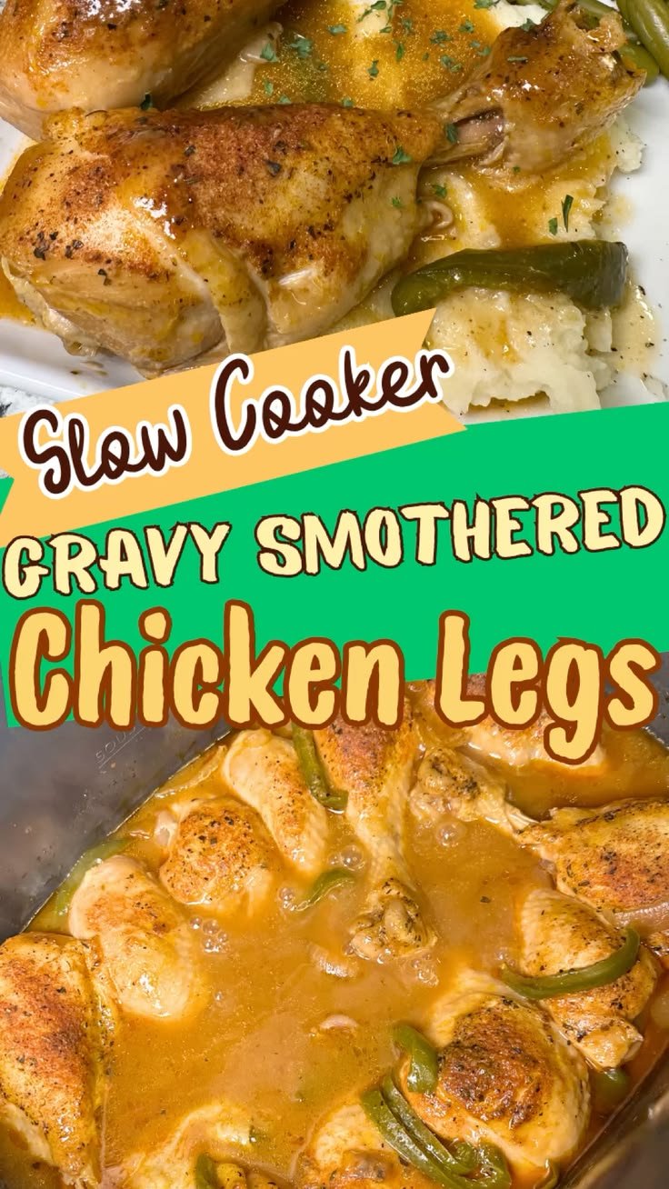 Slow Cooker Gravy Smothered Chicken Legs