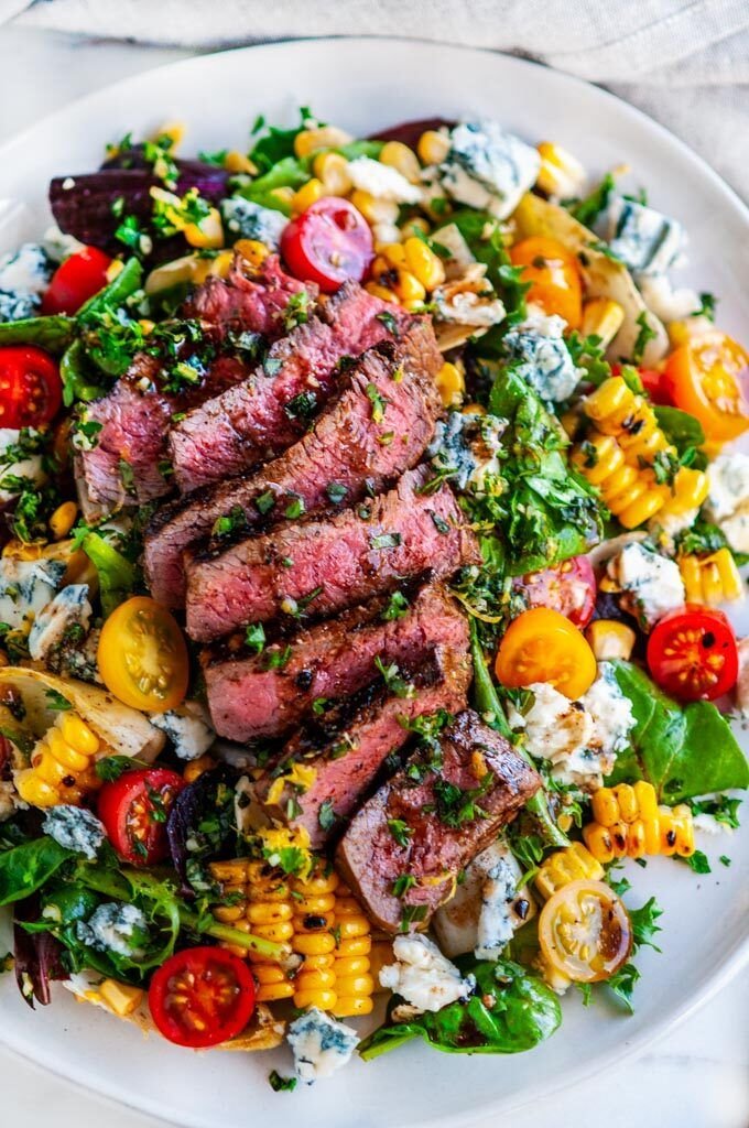 Balsamic Steak Gorgonzola Salad with Grilled Corn - Aberdeen's Kitchen