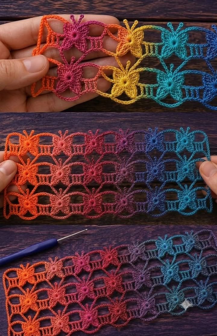 Sieht unmöglich aus, funktioniert aber wie ein Traum! ✨ Meistere das Geheimnis der kontinuierlichen 3D-Schmetterlingsspitze Schritt für Schritt. 🧶