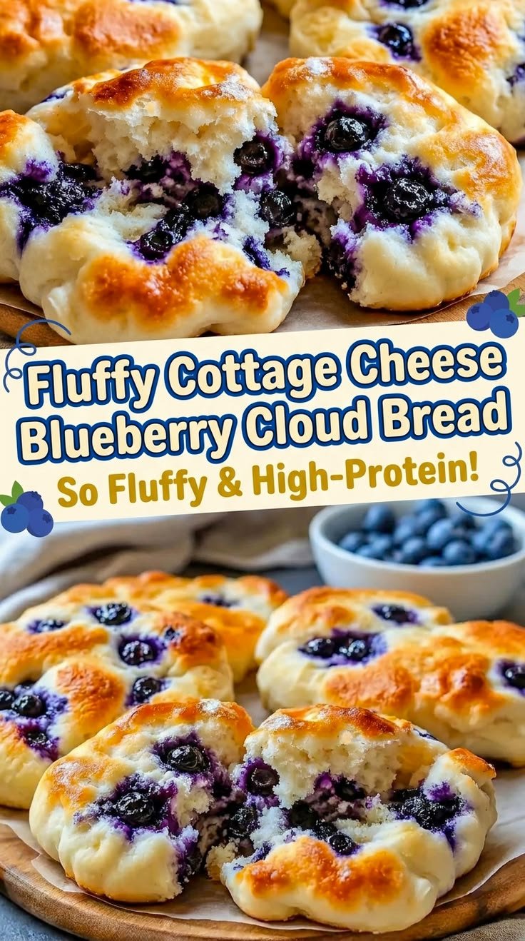 Fluffy Cottage Cheese Blueberry Cloud Bread | Easy Healthy Breakfast Ideas