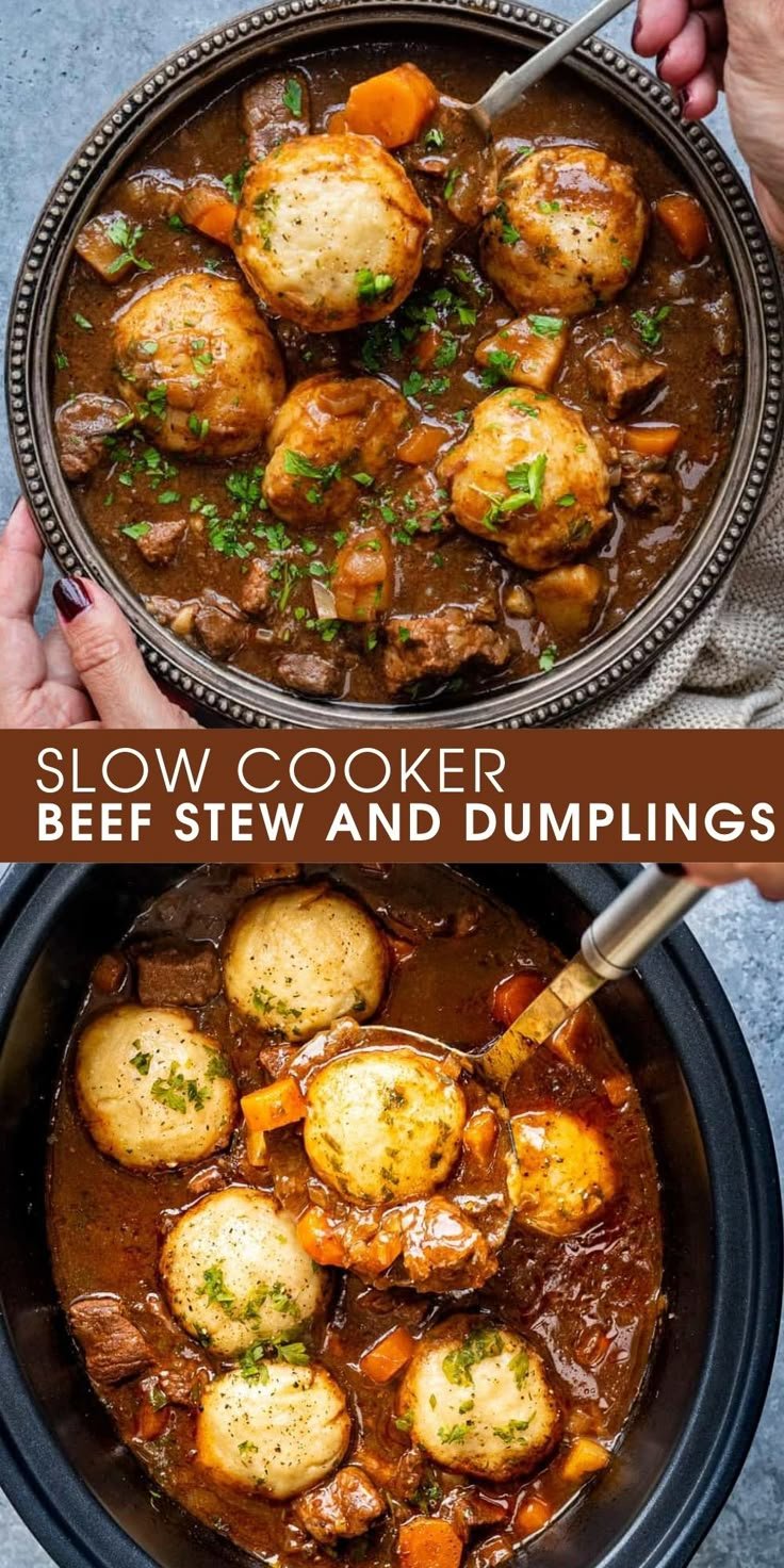 SLOW COOKER BEEF STEW AND DUMPLINGS