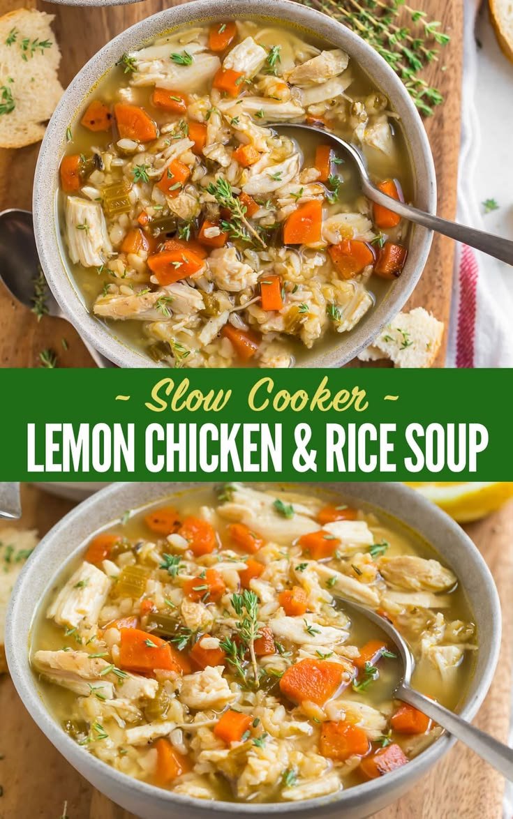 Easy and Hearty Crock Pot Chicken and Rice Soup | Comfort food for cold days, Easy weeknight dinner ideas, Healthy slow cooker soup