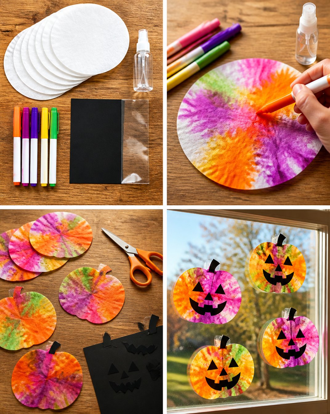 DIY Tie-Dye Coffee Filter Pumpkin Suncatchers 22 Tie-Dye Coffee Filter Pumpkin Suncatchers