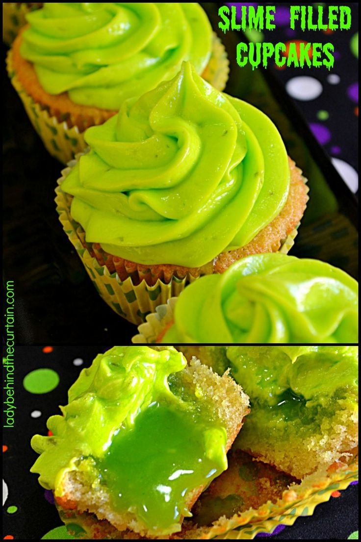 Slime Filled Coconut Lime Halloween Cupcakes