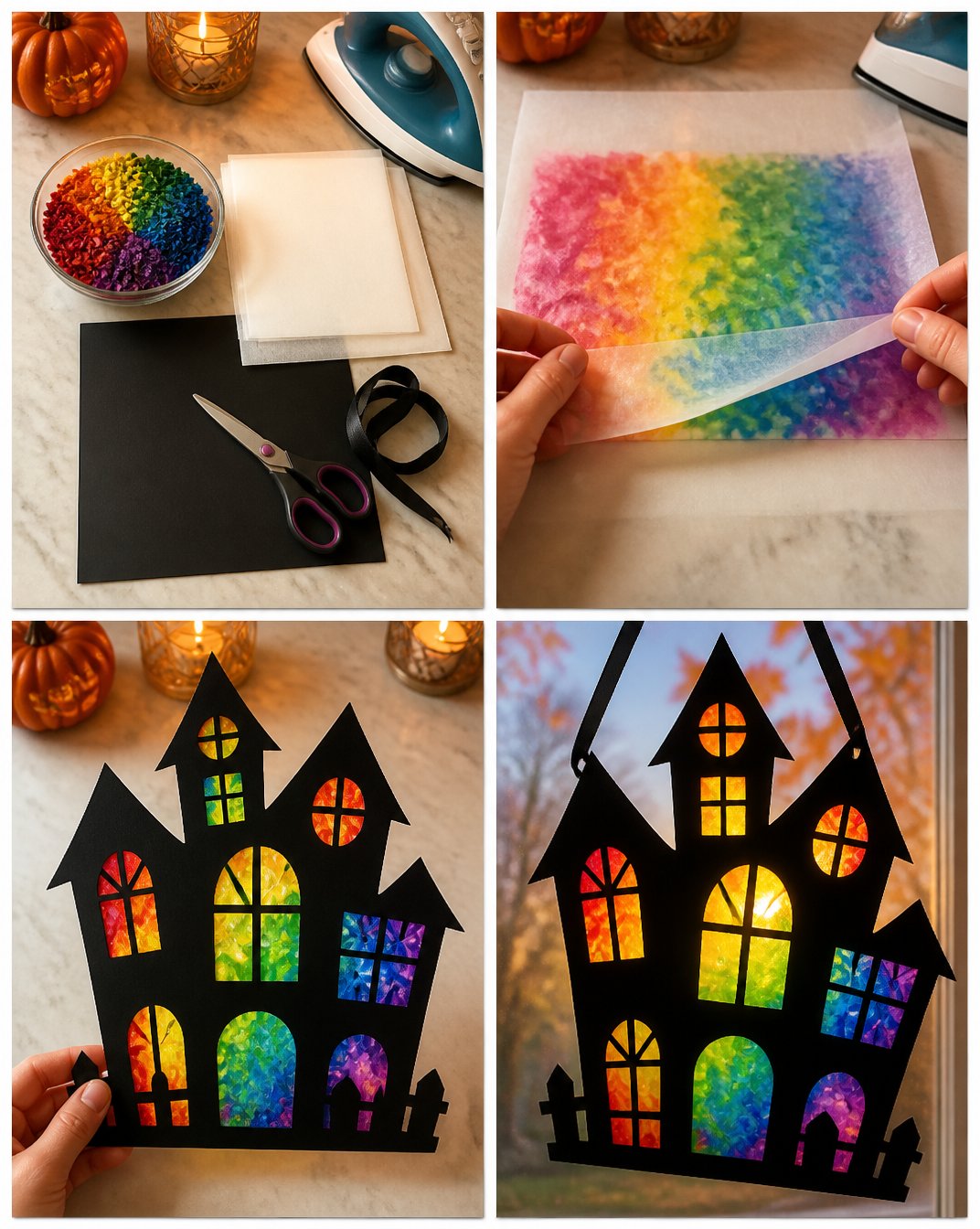 Rainbow Crayon Haunted House Window Art 7 Rainbow Crayon Haunted House Window Art