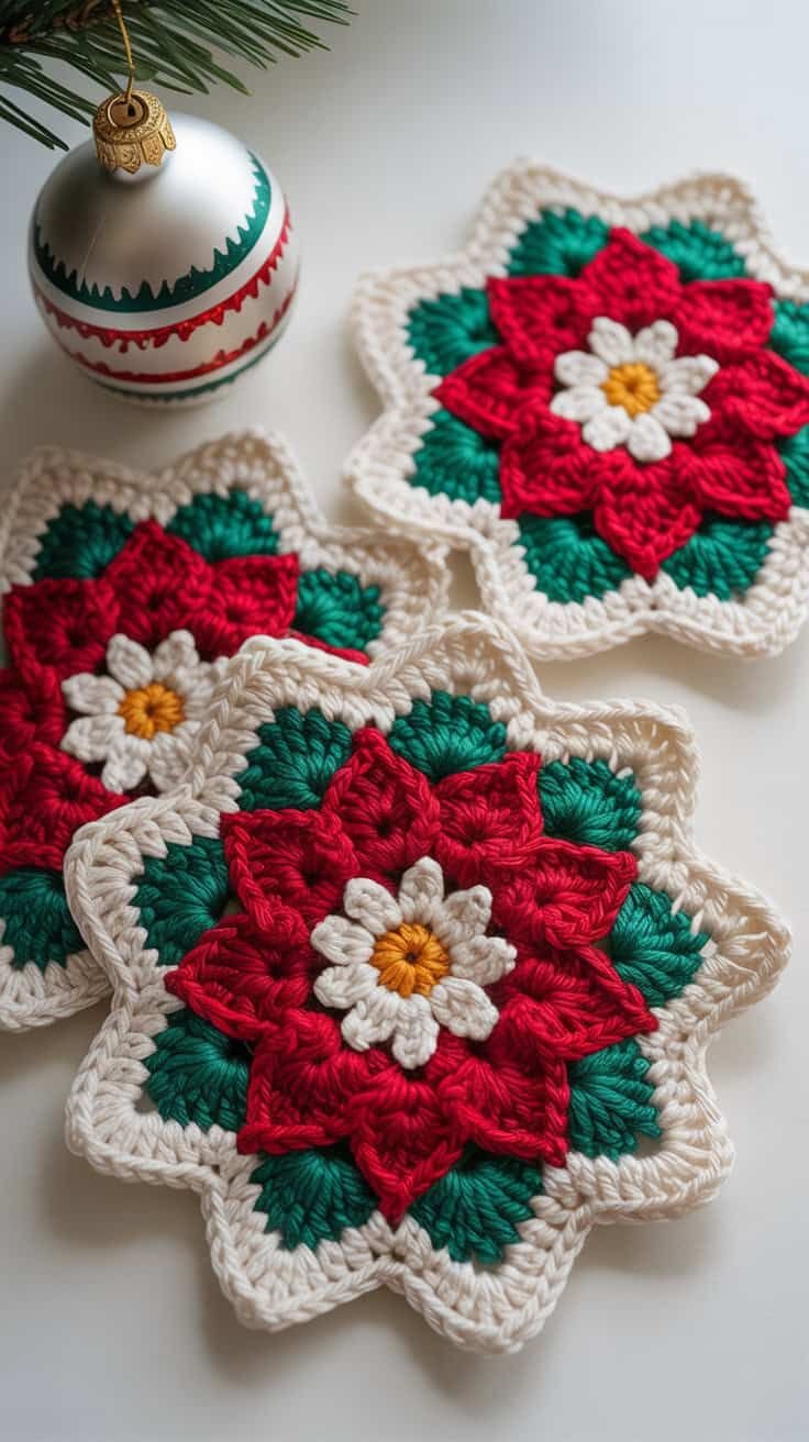 Christmas Rose Crochet Coaster