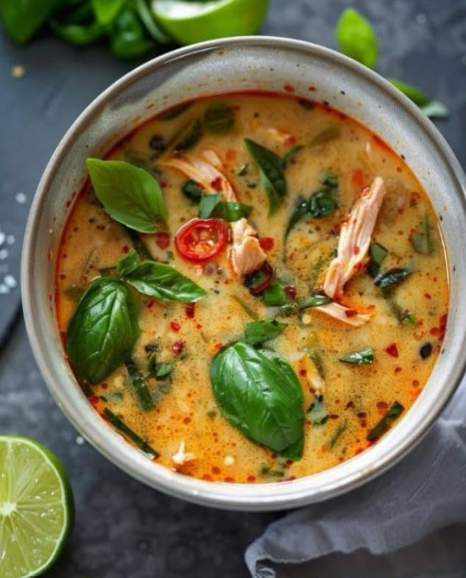 Soupe Thaï au Poulet avec Basilic et Citron Vert