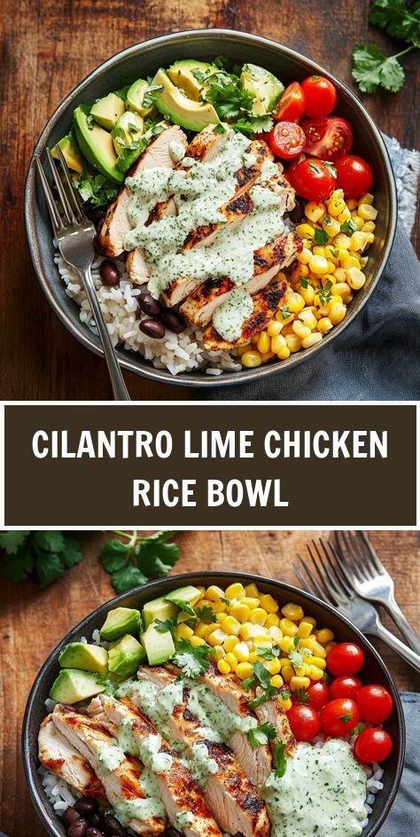 Healthy dinner plate ideas | Cilantro lime chicken bowl recipe, Lime chicken rice bowl, Cilantro lime chicken rice