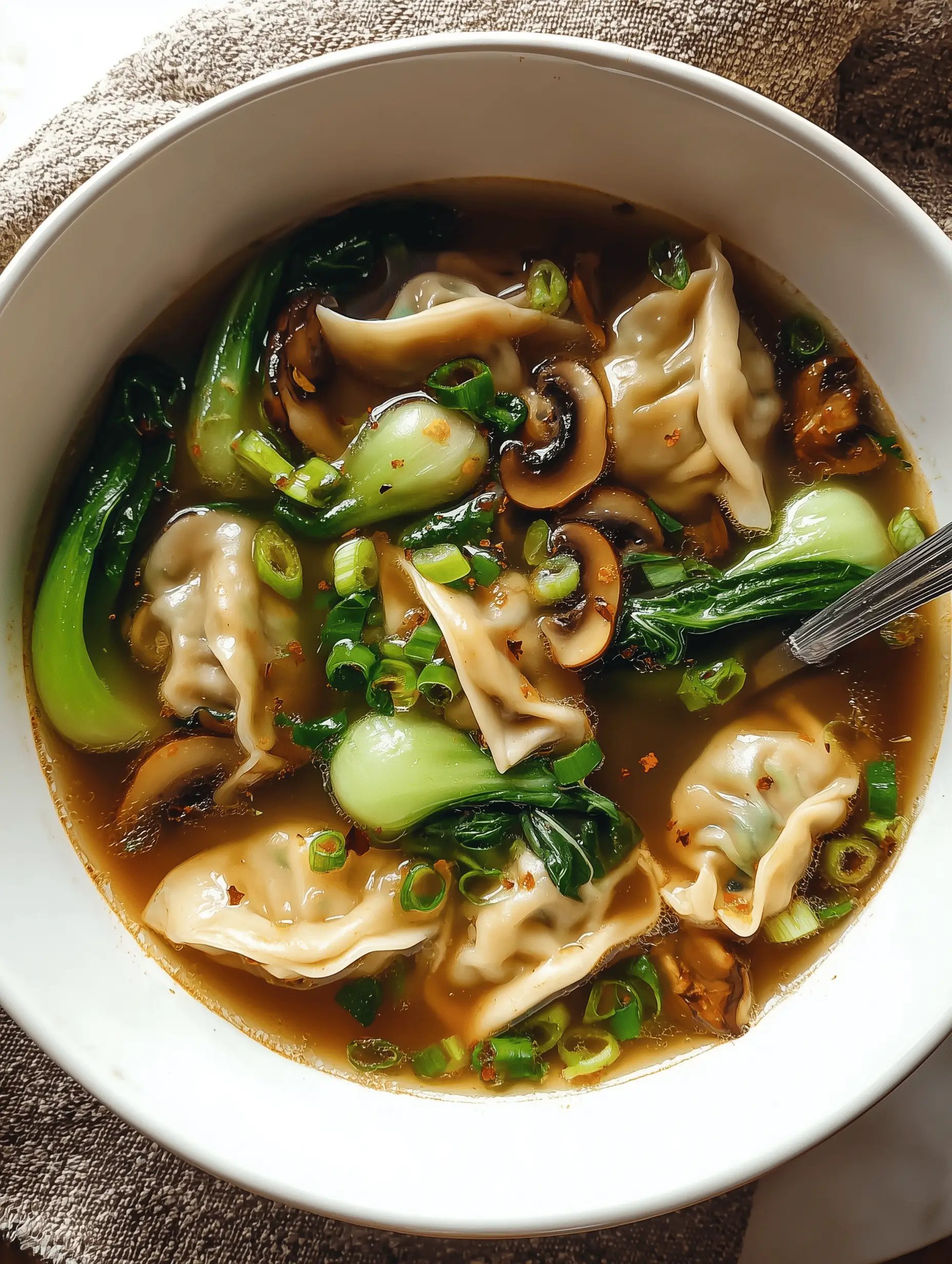 Potsticker Soup with Mushrooms and Bok Choy