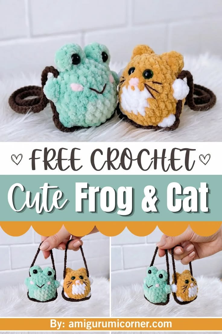 Amigurumi Frog and Cat on Swings