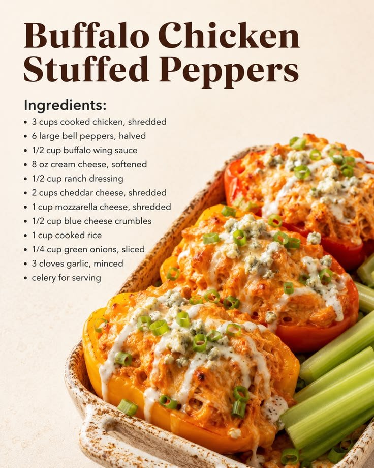 Buffalo Chicken Stuffed Peppers with Ranch