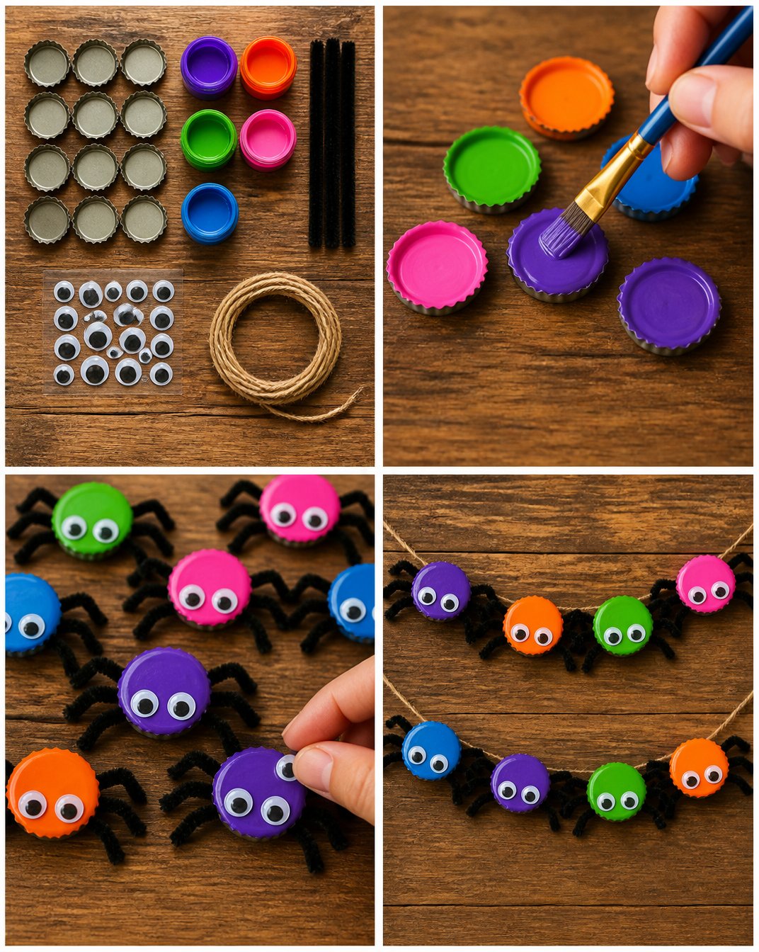 Colorful Halloween Bottle-Cap Spider Garland