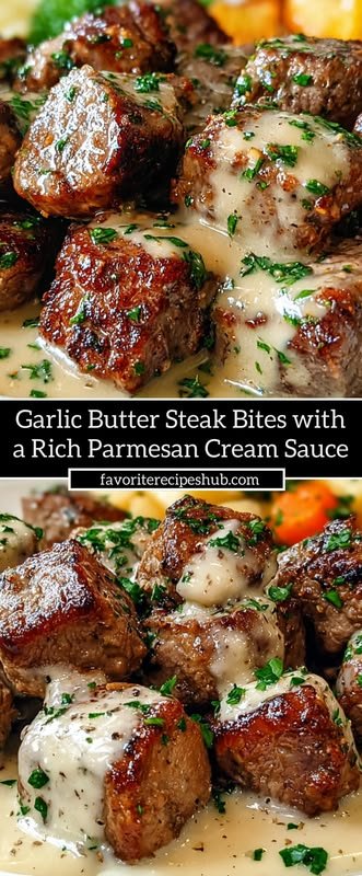 Garlic Butter Steak Bites with a Rich Parmesan Cream Sauce Dinner