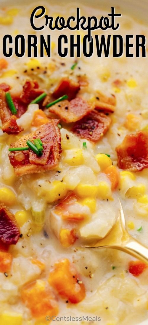 Crockpot Corn Chowder with Potatoes & Bacon Recipe | Crock pot corn chowder easy, Corn chowder recipe crockpot, Potato and corn chowder crockpot