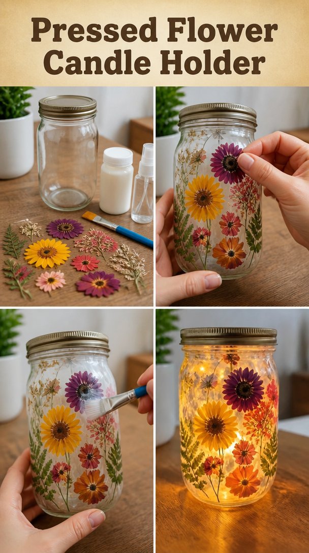 Pressed Flower Candle Holder