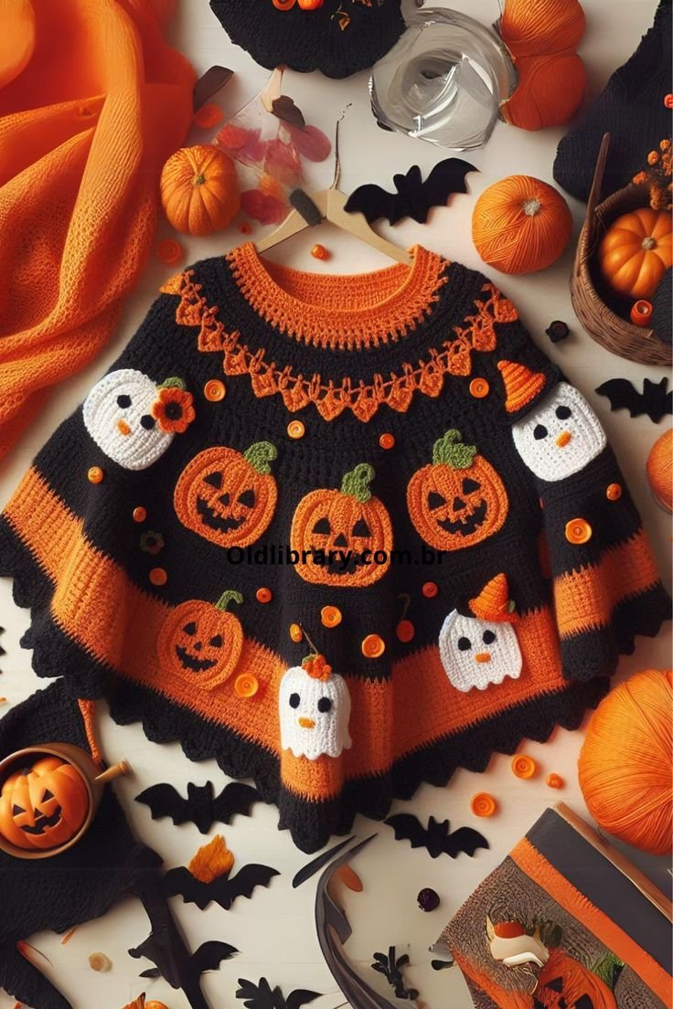 Crochet Halloween-themed Poncho