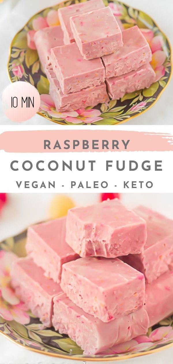 Vegan Raspberry Coconut Fudge (Sugar-free, Paleo, Keto)