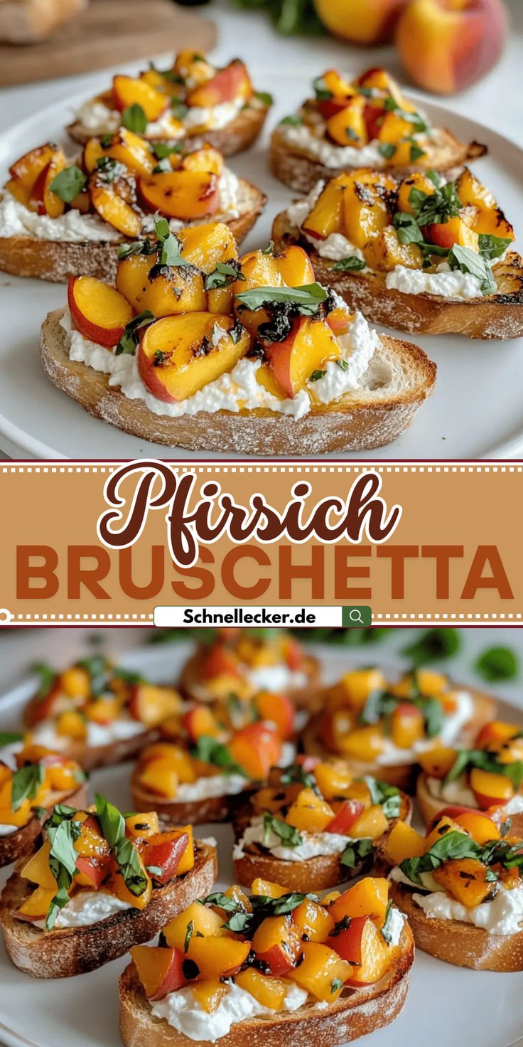 Pfirsich Bruschetta mit geschlagenem Ricotta – sommerlicher Genuss auf knusprigem Brot