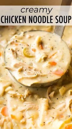 Lightened-Up Creamy Chicken Noodle Soup Recipe | Comfort food recipe, Easy dinner recipes, Soup recipes