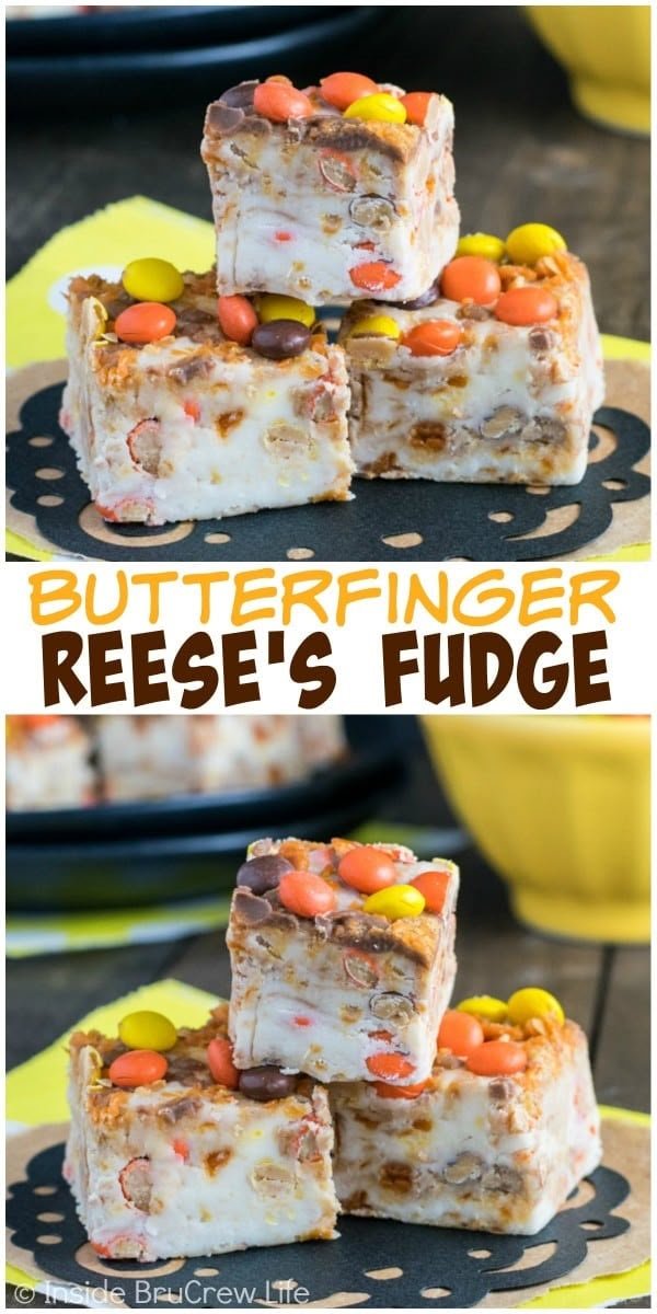 White Chocolate Fudge with Butterfinger and Reese's Pieces
