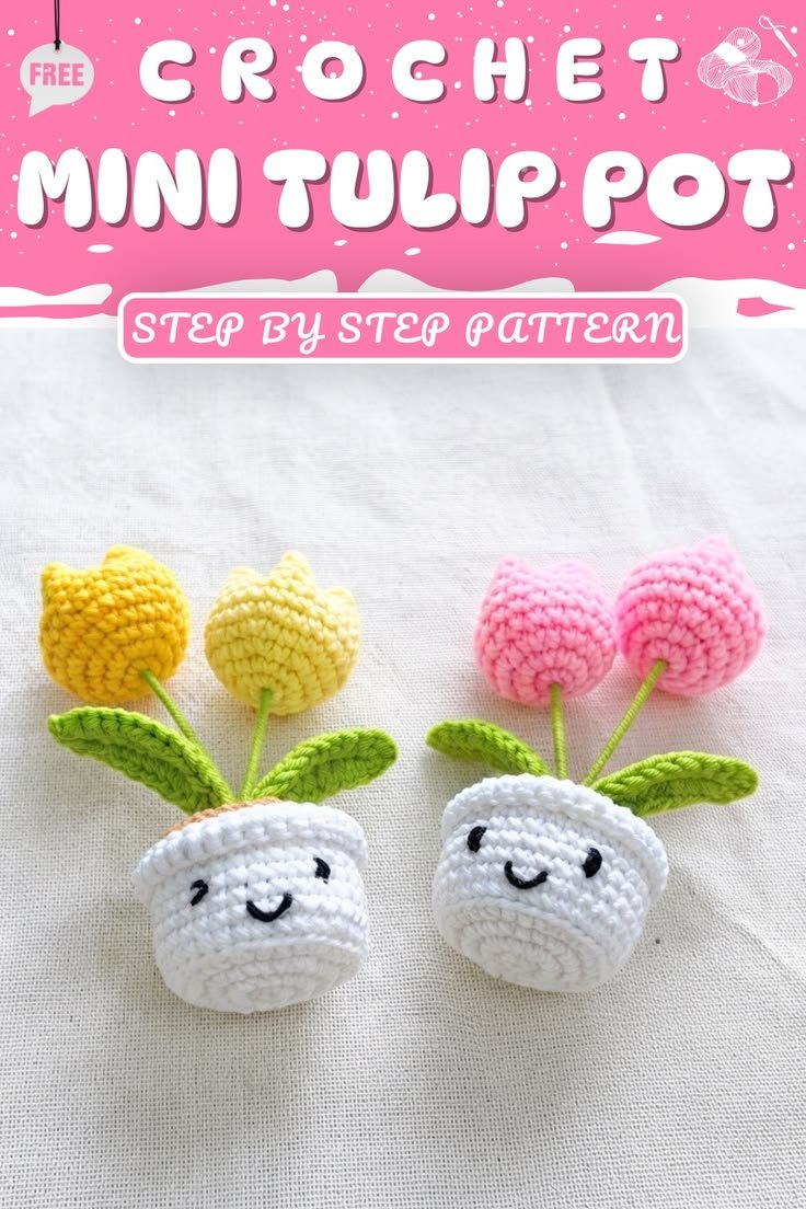 Fun Crochet Tulip Pot Free Pattern for Shelves