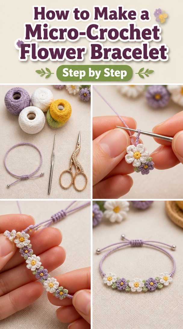 How to Crochet a Micro-Crochet Flower Bracelet 5 Micro-Crochet Flower Bracelet