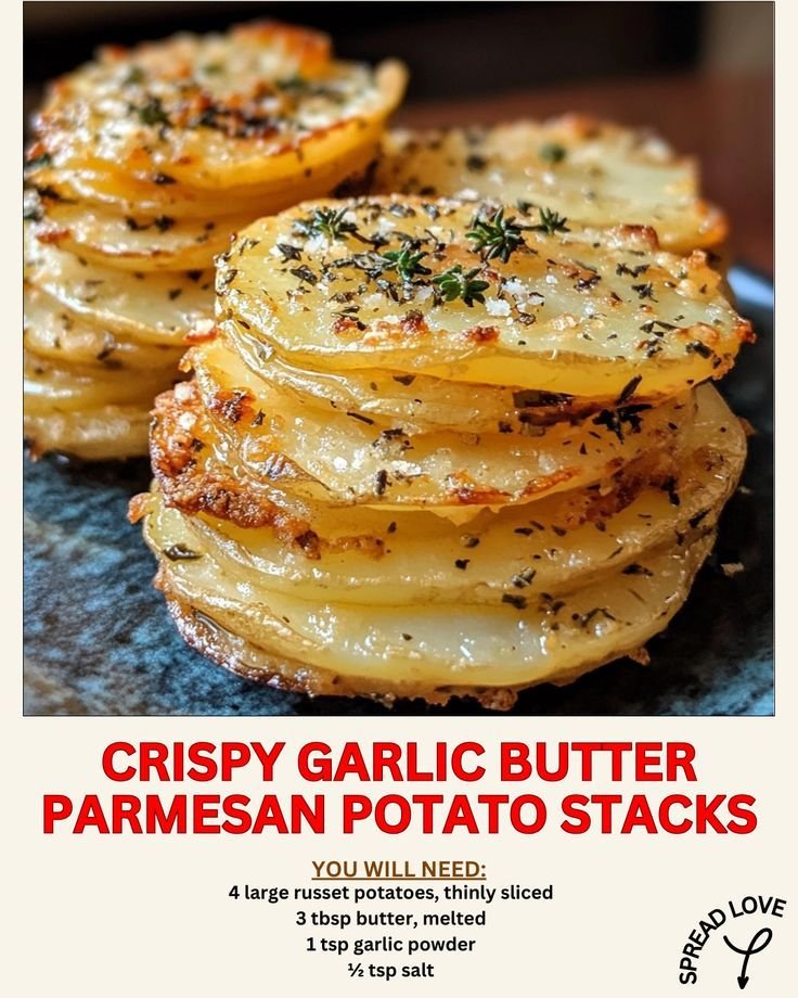 Crispy Garlic Butter Parm Potato Stacks