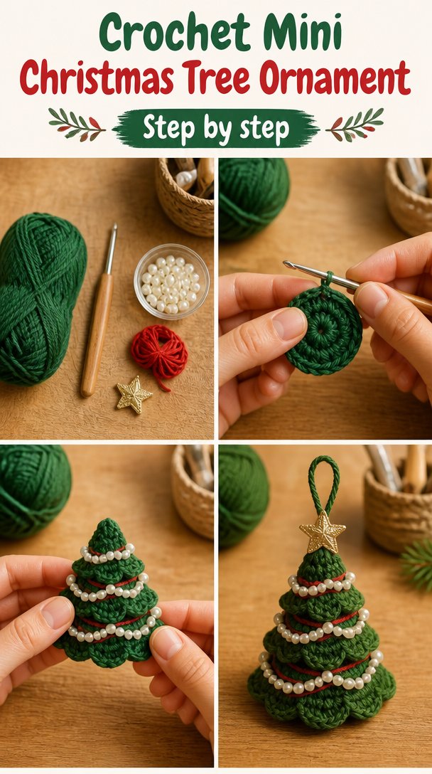 Crochet a Mini Christmas Tree Ornament 5 Mini Christmas Tree Ornament Crochet