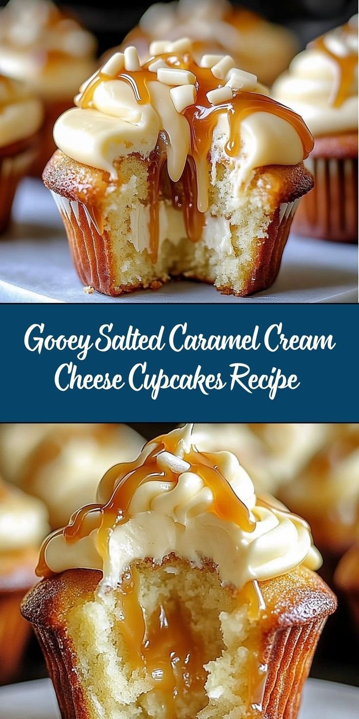 Gooey Salted Caramel Cream Cheese Cupcakes