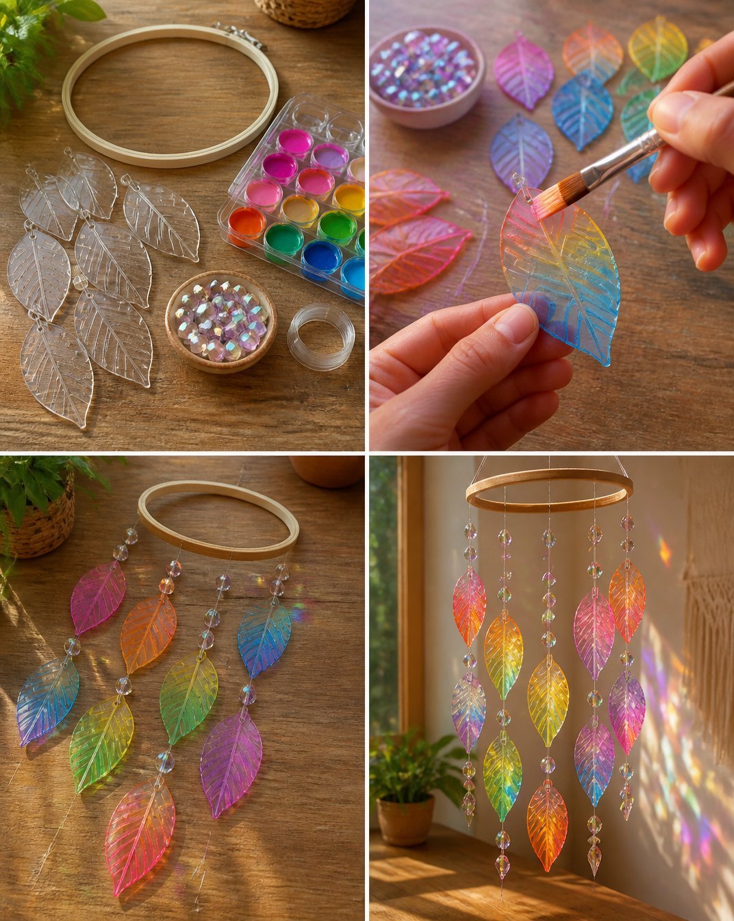 DIY Crystal Rainbow Hanging Leaf Mobile 3 Crystal Rainbow Hanging Leaf Mobile