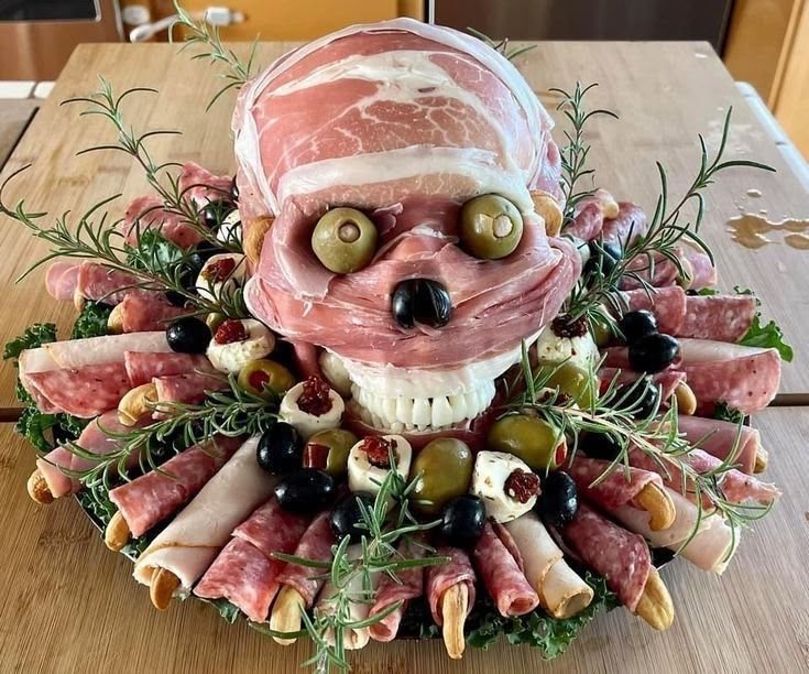 Halloween Party Tray with Meat and Olives | Scary halloween meat and cheese trays, Carnival of food, Scary meat platter