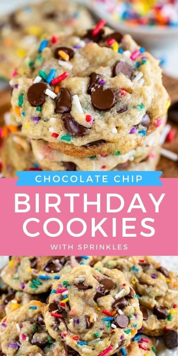 Best Chocolate Chip Birthday Cookies Recipe | Cookie Recipes for Birthday, Birthday Cake Chocolate Chip Cookies, Cookie Ideas
