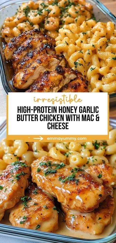 High-Protein Honey Garlic Butter Chicken with Mac & Cheese | High Protein Dinner Recipes for Families, High Protein Easy Dinners, Protein-Packed High Carb Meals