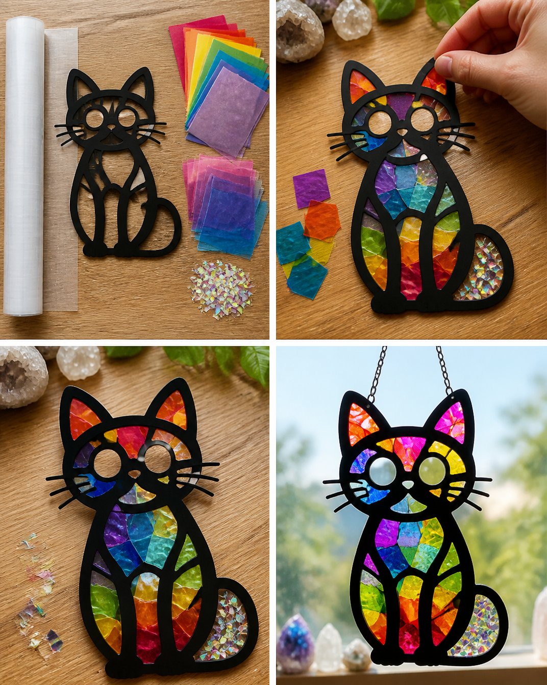 Colorful Rainbow Kitty Suncatcher with Clear Glass Window Ornament 5 Rainbow Kitten Suncatcher with Clear Glass - Window Ornament