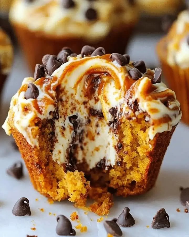 Pumpkin Chocolate Chip Muffins with Cheesecake Center