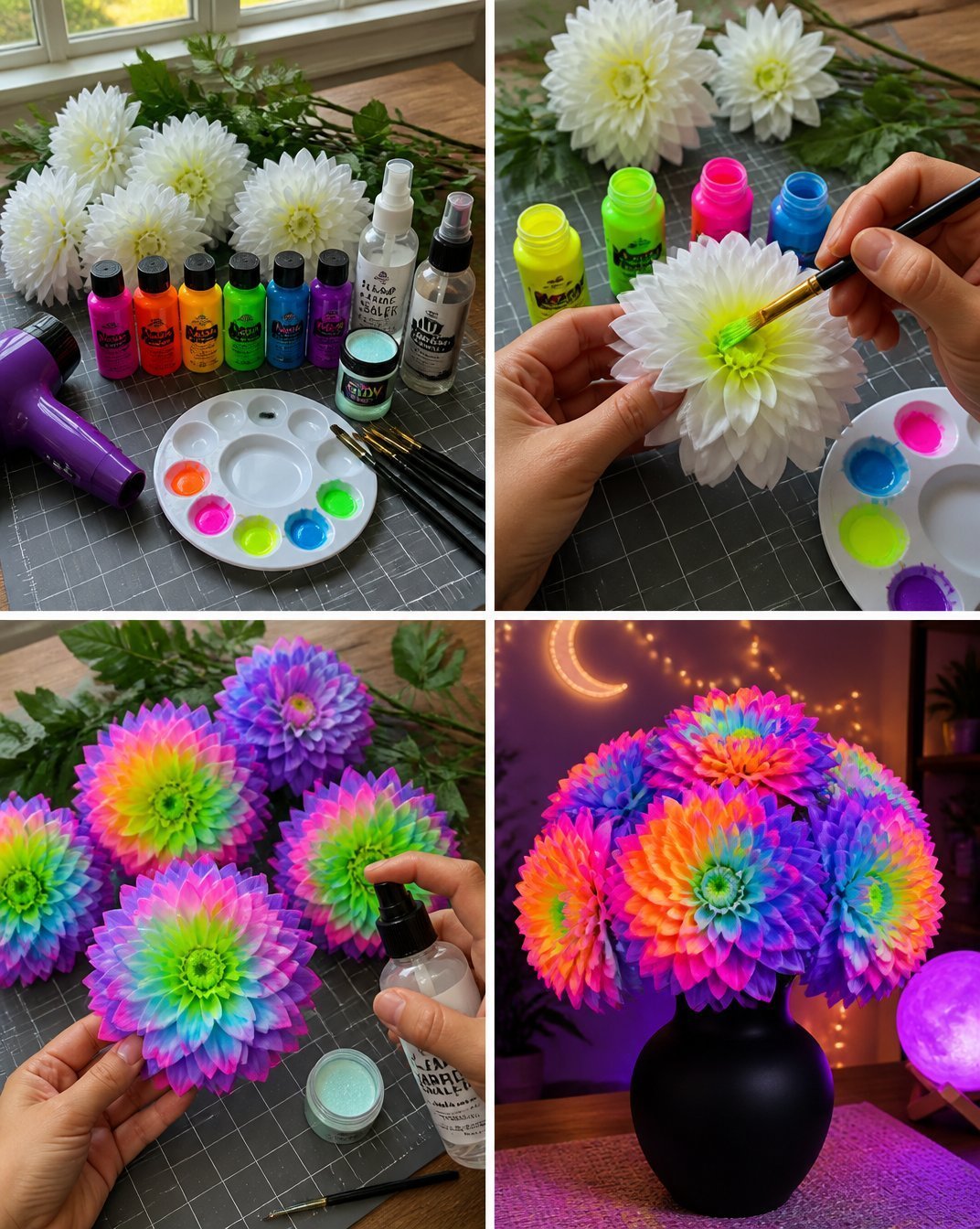 DIY Neon Glow Dahlia Flowers
