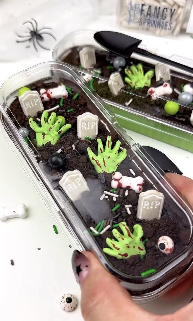 Zombie Graveyard Mini Cakes | Mini loaf cakes, Halloween fest, Fun halloween food