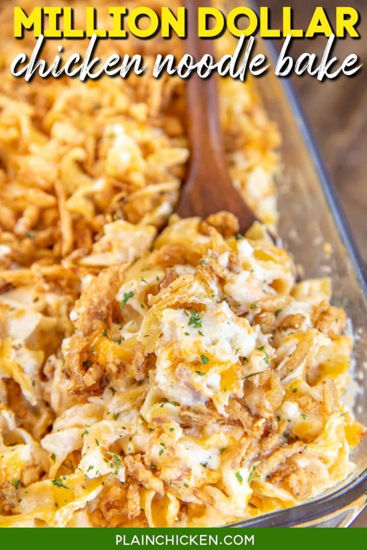 Million Dollar Chicken Noodle Bake – GREAT weeknight chicken casserole. Super easy to make and tastes like a million buc… | Million dollar chicken noodle casserole, Plain chicken casserole recipes, Chicken and noodles