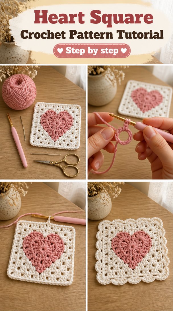 Heart Square Crochet Pattern Tutorial 5 Heart Square Crochet Pattern