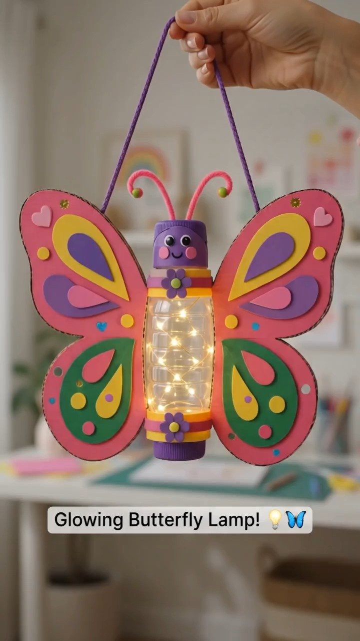 Alte Kartons und Plastikflaschen können in eine einzigartige handgemachte Lampe mit einem kreativen recycelten Design verwandelt werden.