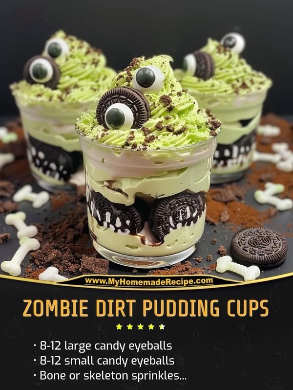 Daily Easy Recipes | Zombie Dirt Pudding Cups 🧟‍♂️: No-bake Halloween treat made with Oreos, instant pudding, and Cool Whip | Facebook
