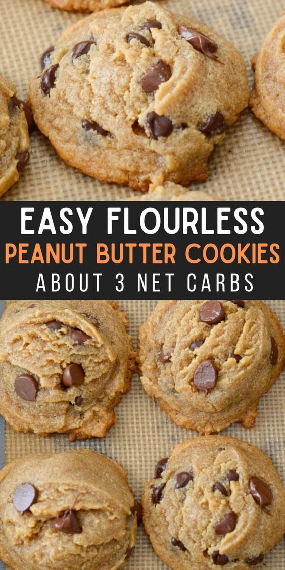 Keto Flourless Peanut Butter Cookies with Chocolate Chips | Keto no flour cookies, Flourless keto cookies, Keto peanut butter recipes easy
