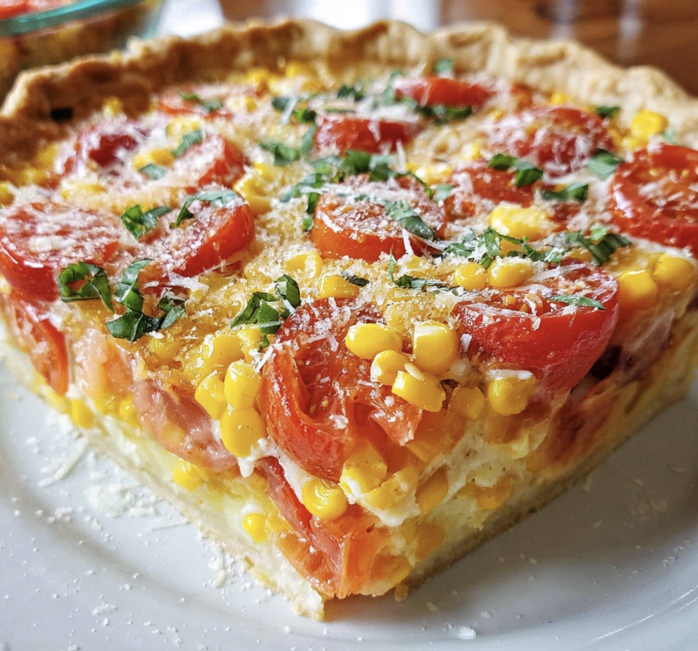 Goldene Kruste mit Tomaten, Mais und Käse