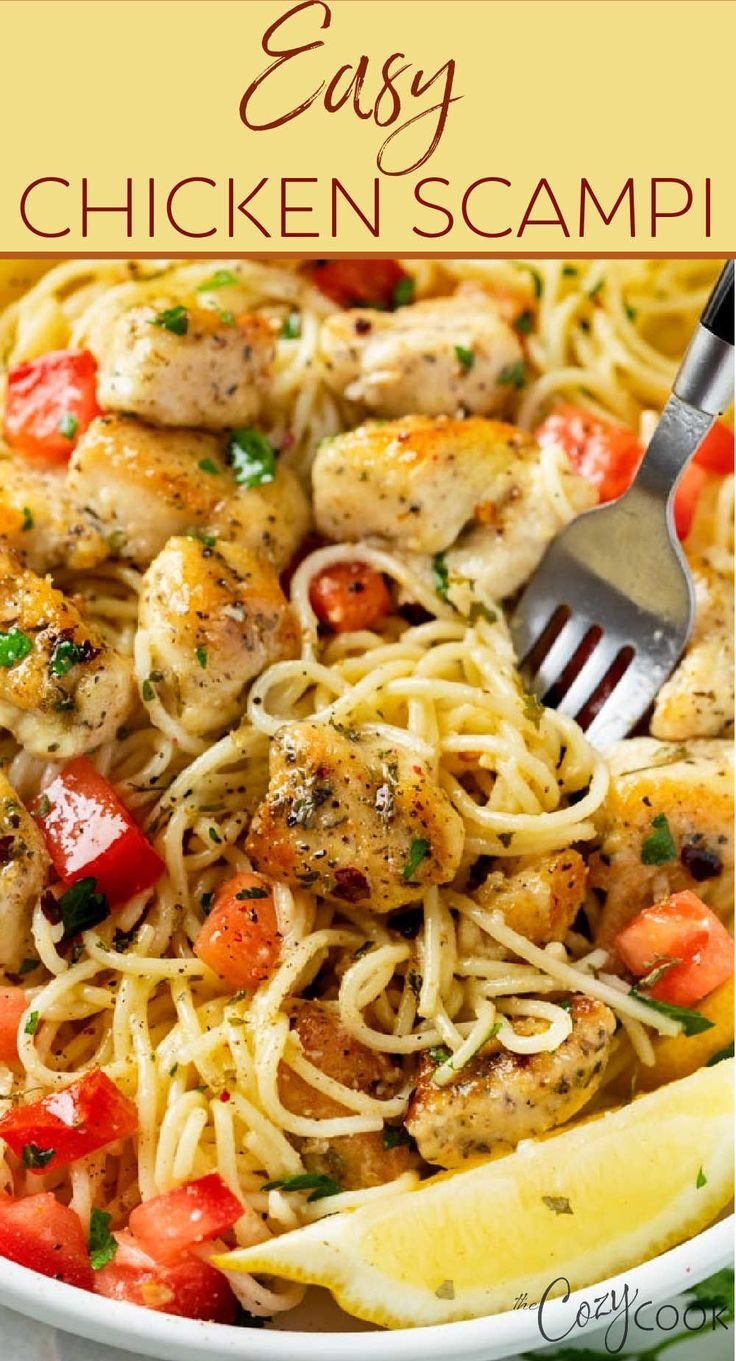 Easy Chicken Scampi with Angel Hair Pasta | Italian chicken scampi recipe, Easy chicken scampi recipe, Main dish recipes