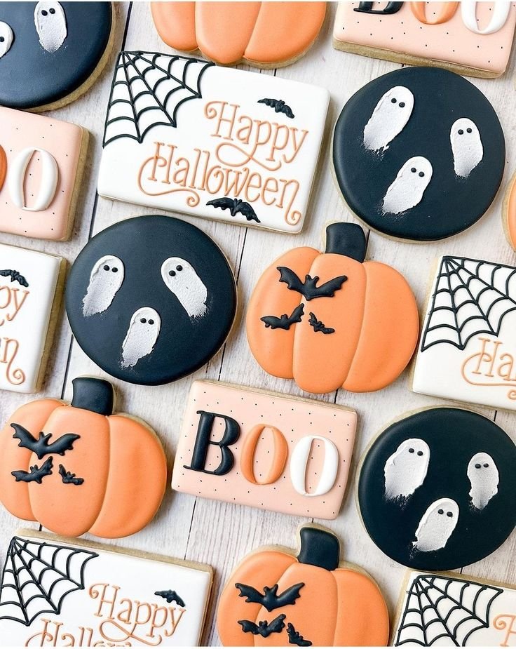 Spooky Halloween Cookies and Pumpkins | Fotos portada, Galletas de azúcar decoradas, Galletas de halloween