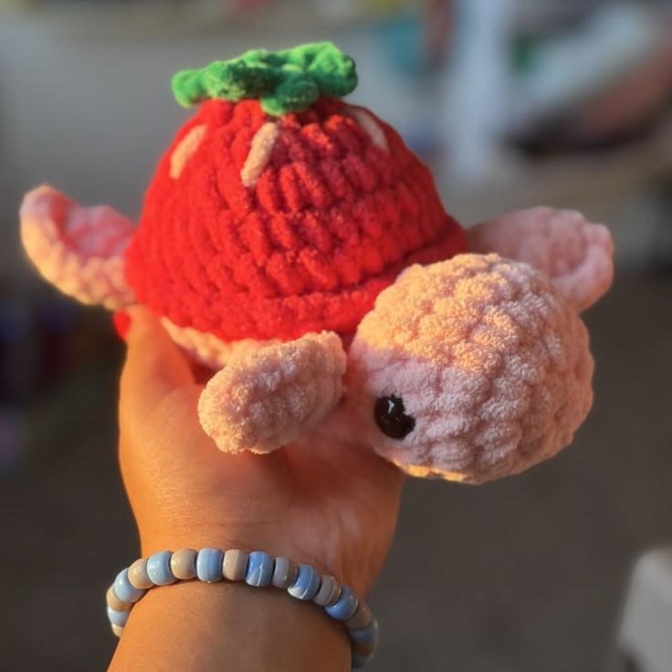 Handmade Strawberry Sea Turtle Crochet Plush